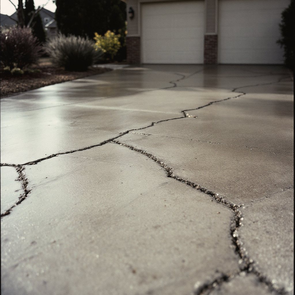New broom-finish driveway replacement at a 1990s Fishers home